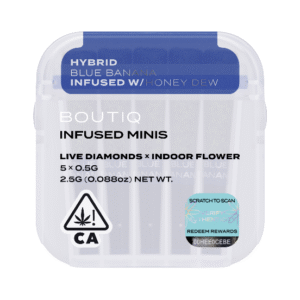 Boutiq Infused Minis Blue Banana x Honey Dew Pre-Rolls deliver a sweet, fruity fusion in a compact, potent format. Smooth, flavorful, and perfectly portable.